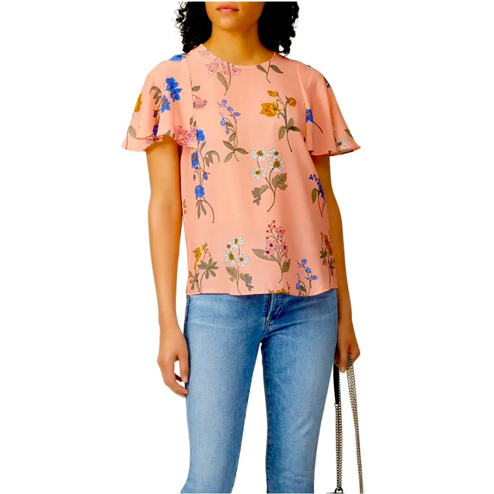 J.Crew Silk flutter-sleeve floral top size small